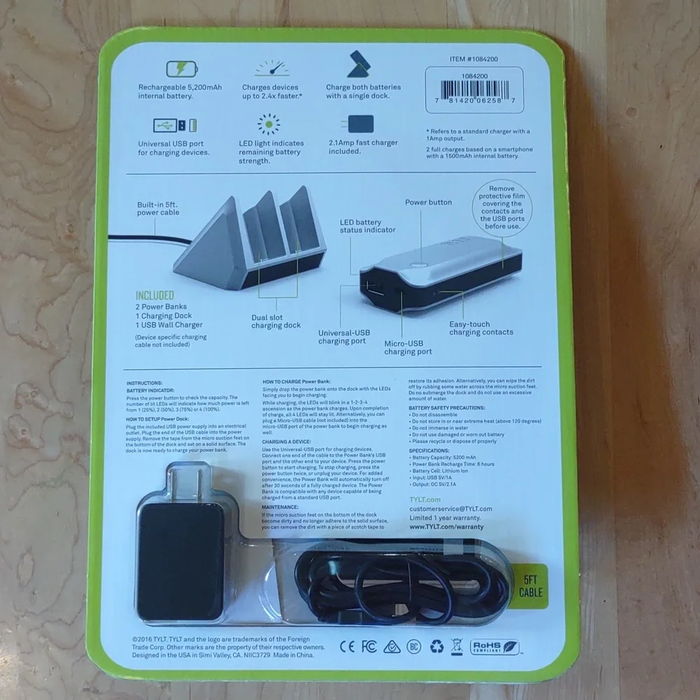 TYLT 2-Pack Portable Power Bank With Charing Dock